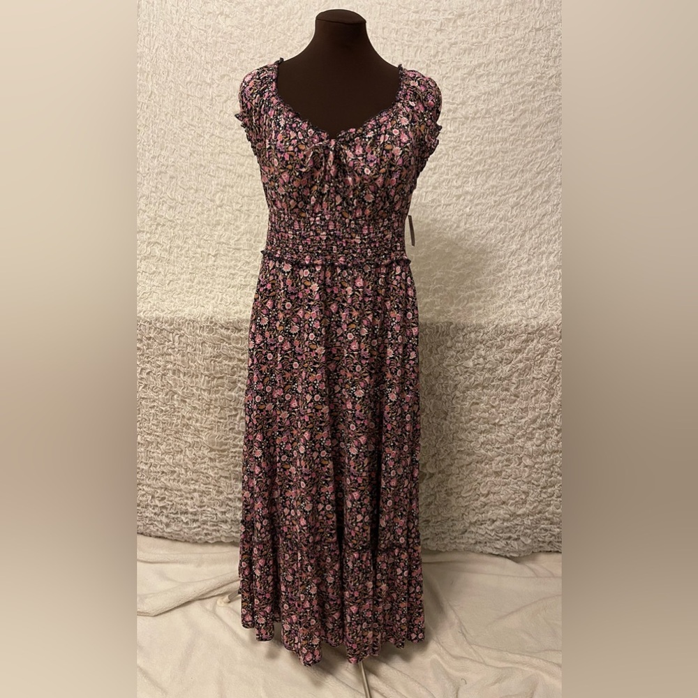 Old Navy Waist-Defined Short-Sleeve Printed Midi Dress